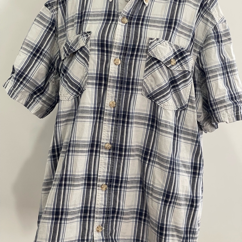 Duluth Trading XL Collared Button Down Men's Blue Plaid Shirt 184 - Picture 3 of 7